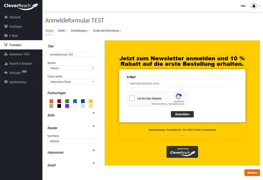 Memaba-Design-CleverReach-Testbericht-Anmeldeformular-Test