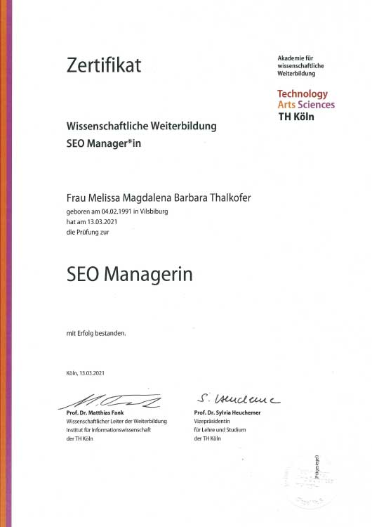 Werbeagentur Agentur Webdesign Weiden Zertifizierung SEO-Managerin